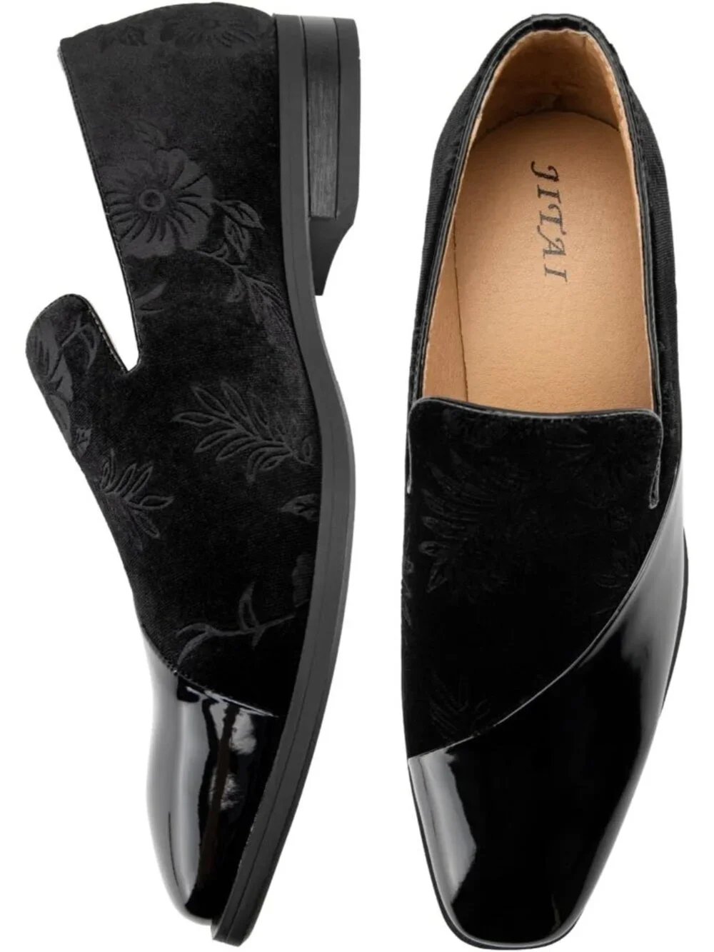 Men's Black Velvet Patent Leather Tuxedo Classic Slip On Loafers Dress Shoes